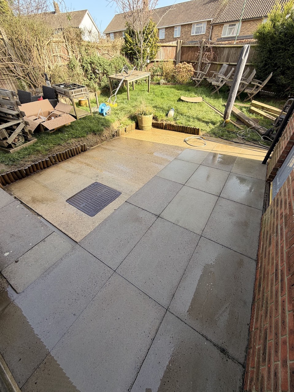 Patio cleaning in progress